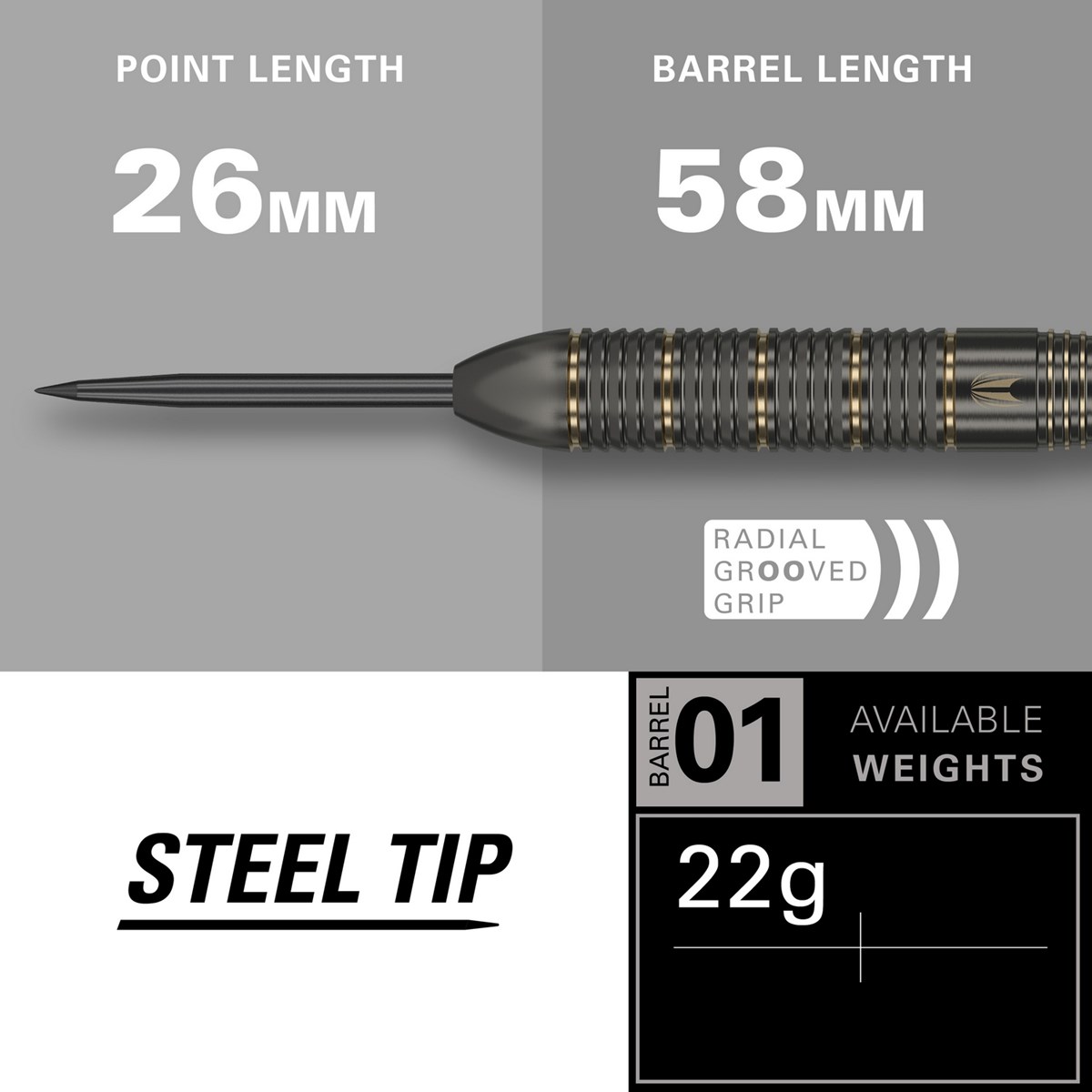 Target Darts RVB Brass Steel Tip Darts  22 grams