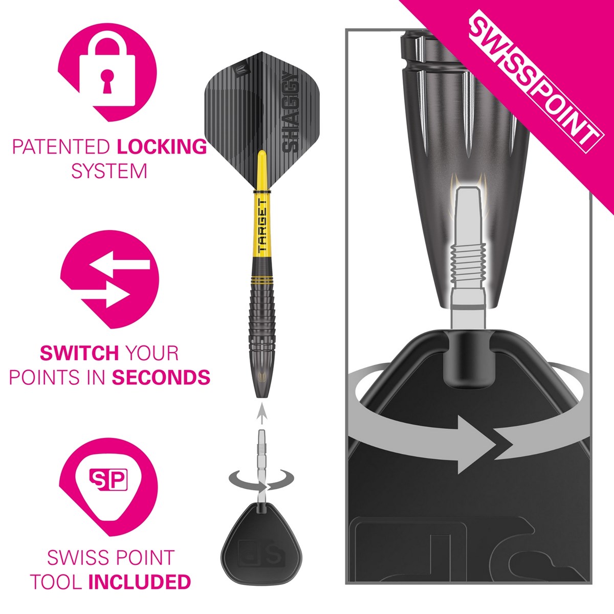 Target Darts Scott Williams Black 90% Tungsten SP Steel Tip Darts  23 grams