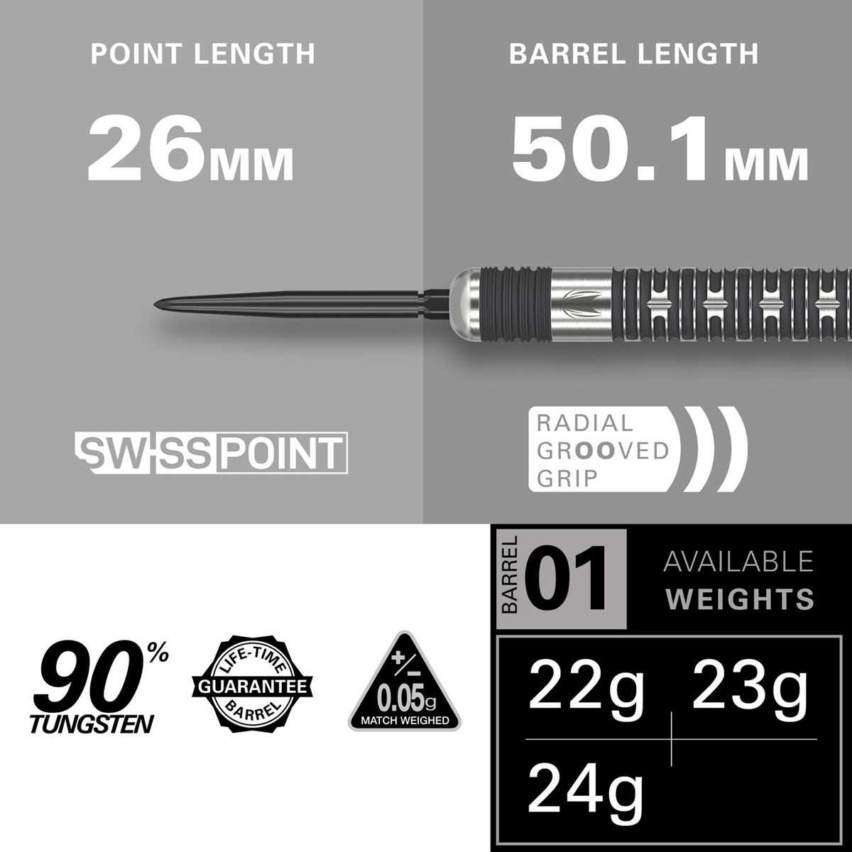 Target Darts Hollywood Action 90% Tungsten SP Steel Tip Darts  22 grams
