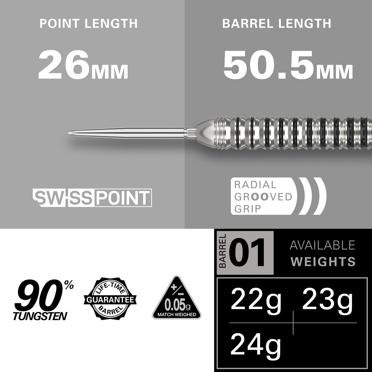 Target Darts EXO 01 90% Tungsten SP Steel Tip Darts  22 grams