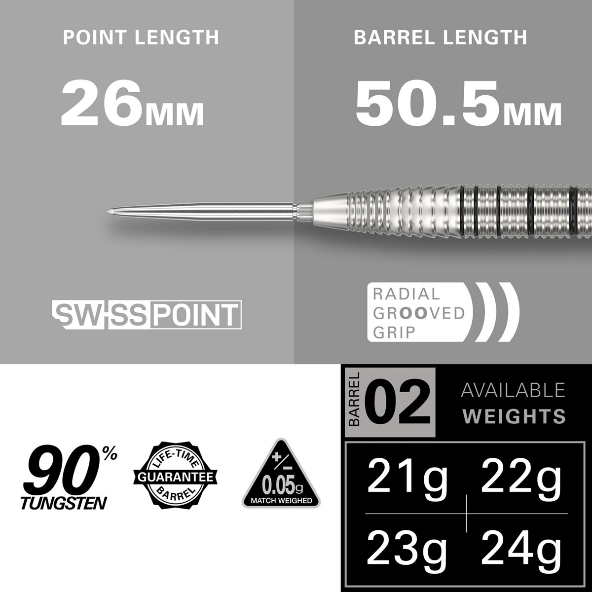Target Darts EXO 02 90% Tungsten SP Steel Tip Darts  24 grams