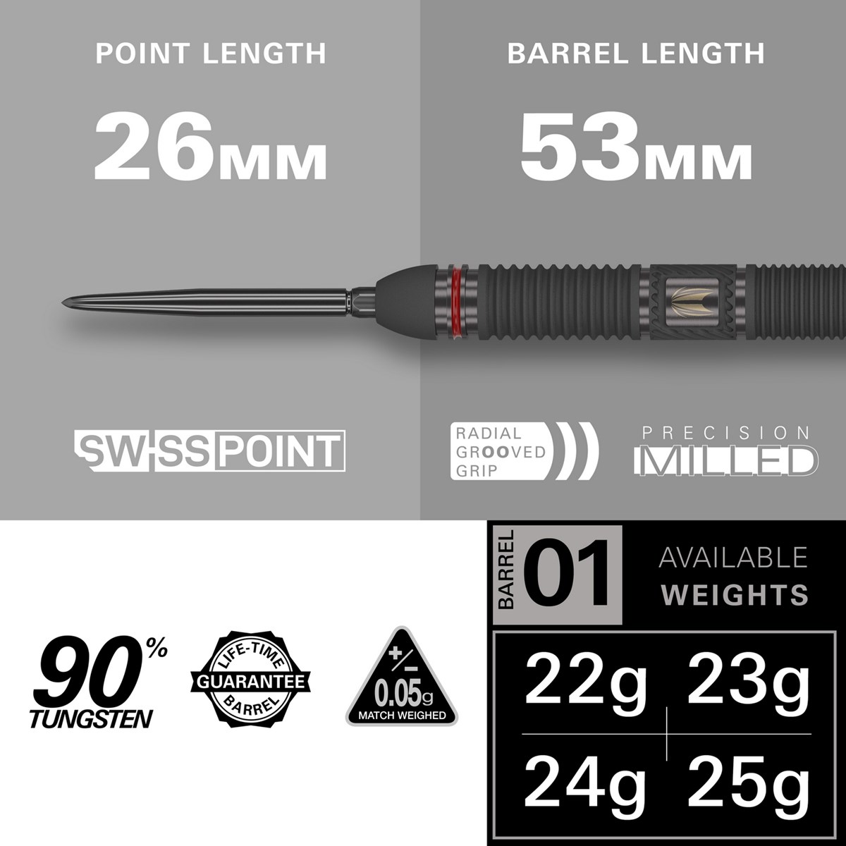 Target Darts Scope 01 90% Tungsten SP Steel Tip  25 grams