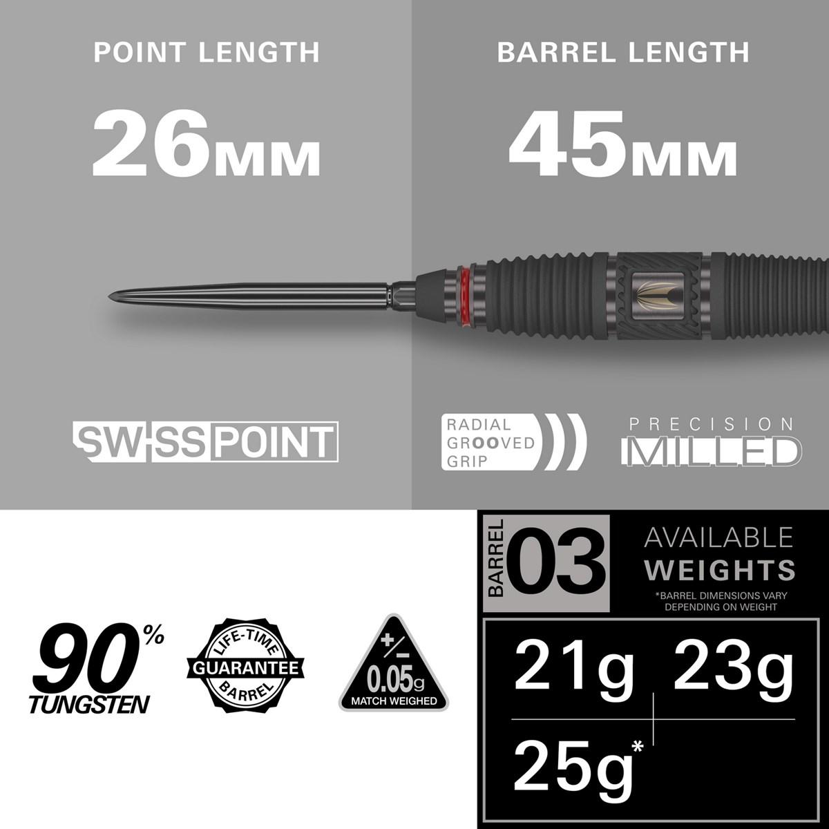 Target Darts Scope 03 90% Tungsten SP Steel Tip  25 grams
