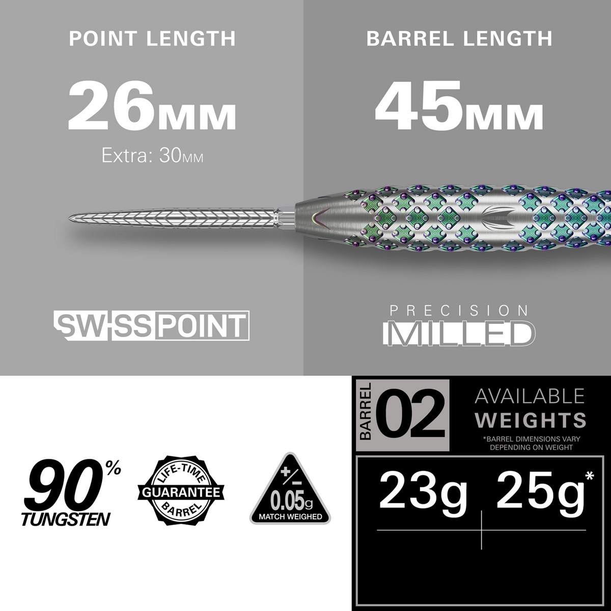Target Darts Rove 02 90% Tungsten SP Steel Tip  25 grams