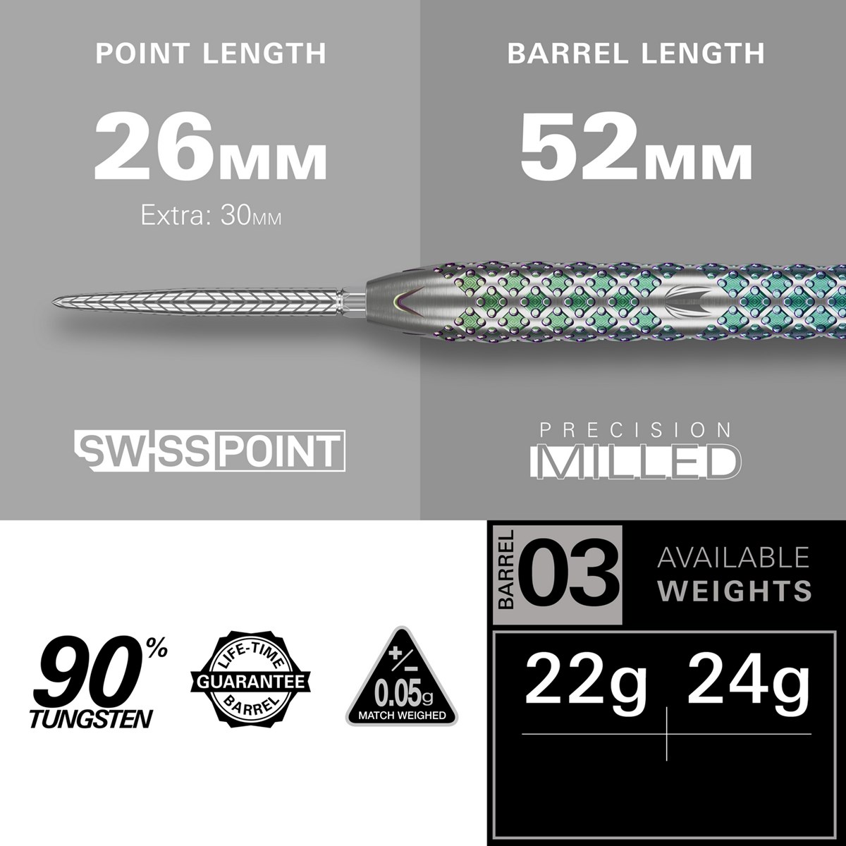Target Darts Rove 03 90% Tungsten SP Steel Tip  24 grams
