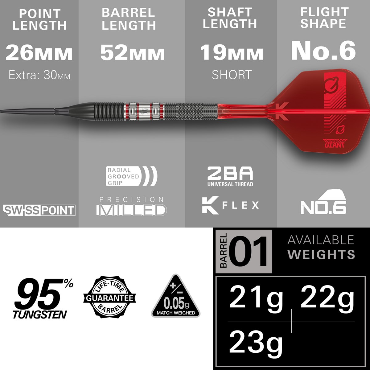 Target Darts Gabriel Clemens 95K 95% Tungsten SP Steel Tip  21 grams
