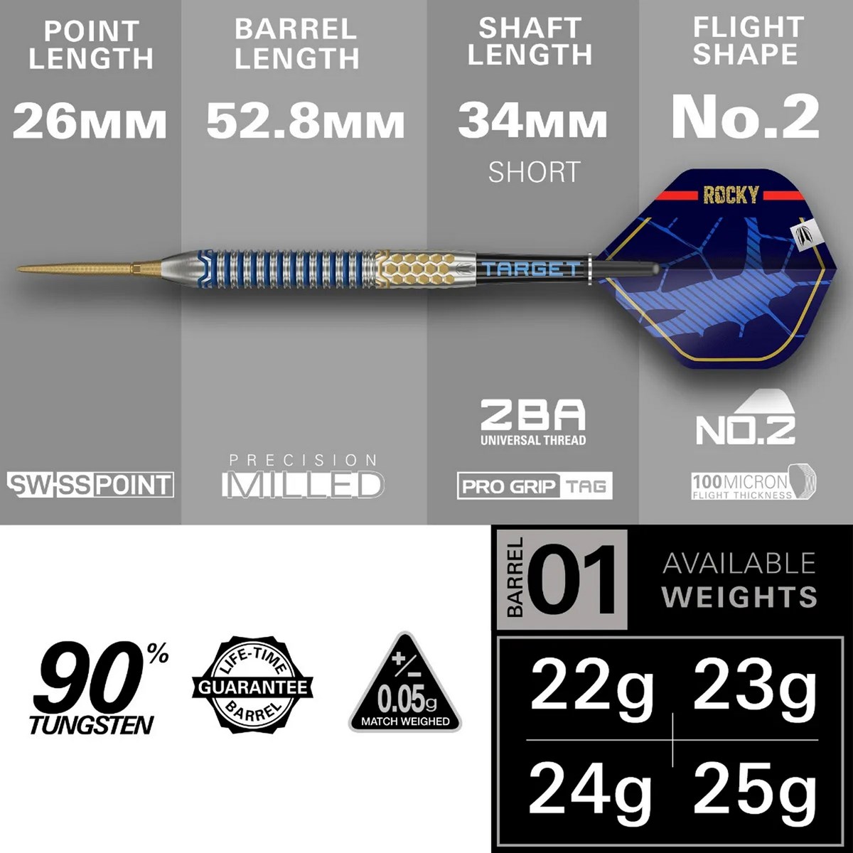 Target Darts Josh Rock G1 90% Tungsten SP Steel Tip Darts  23 grams