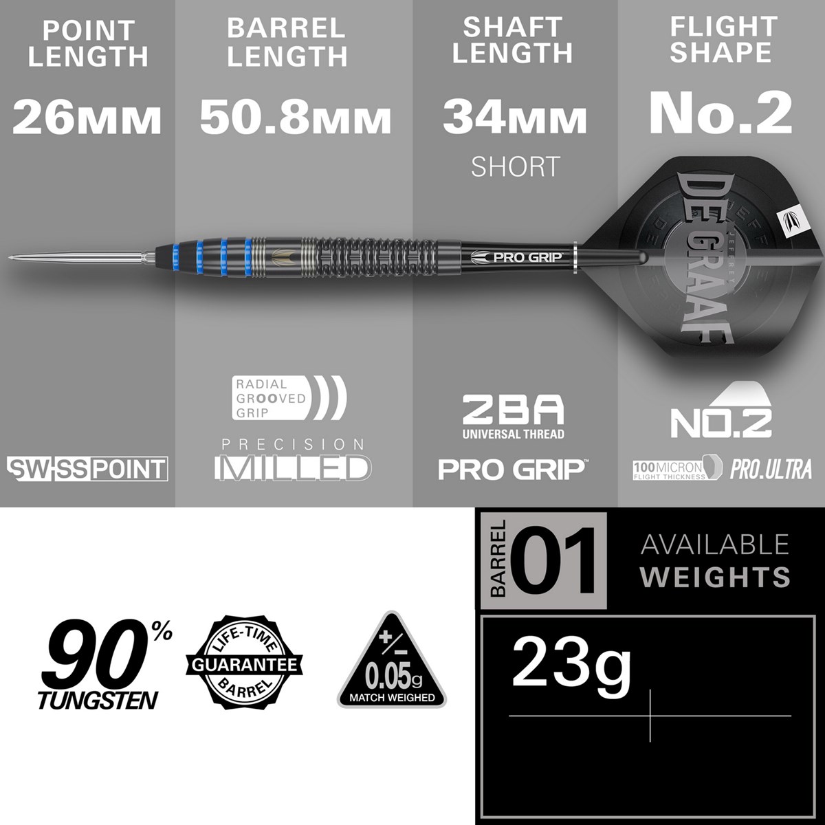 Target Darts Jeffrey De Graaf 90% Tungsten SP Steel Tip Darts  23 grams
