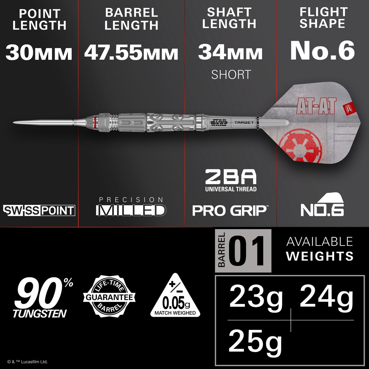 Target Darts Star Wars AT-AT 90% Tungsten SP Steel Tip Darts 23 grams