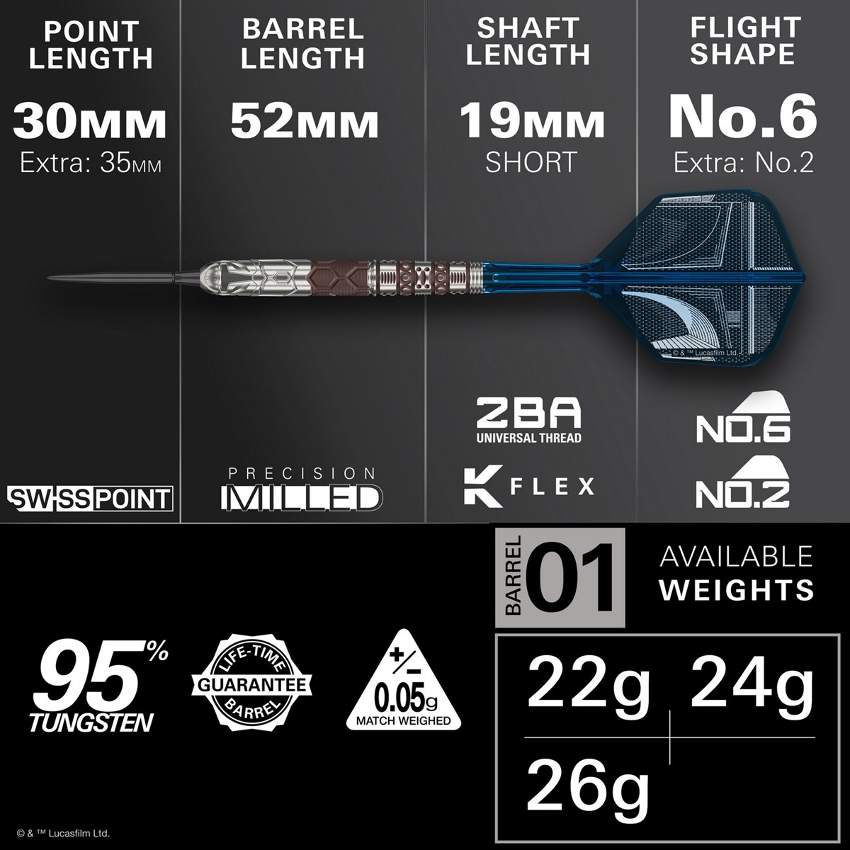 Target Darts Star Wars Mandalorian 95% Tungsten SP Steel Tip Darts 22 grams