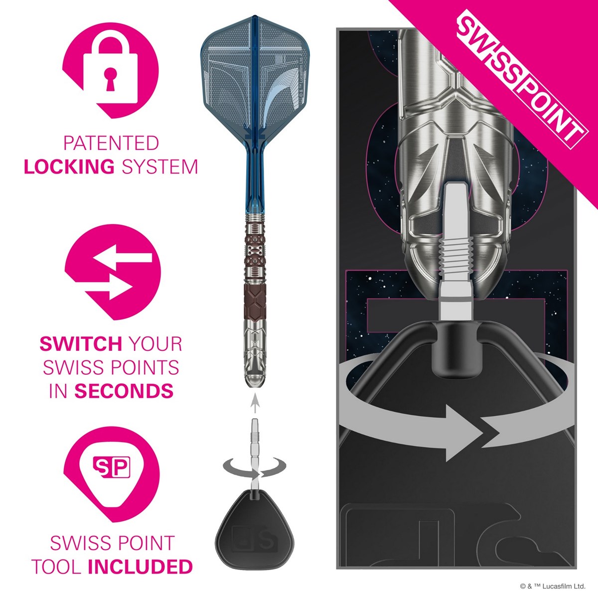 Target Darts Star Wars Mandalorian 95% Tungsten SP Steel Tip Darts 22 grams