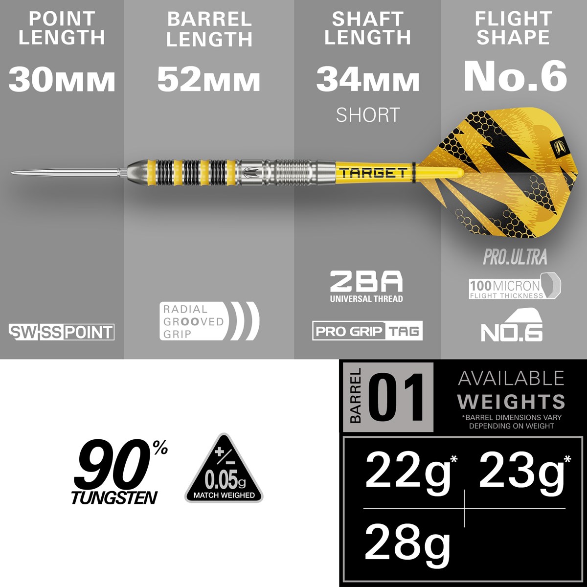 Target Buzz SP01 90% Swiss Point Steel Tip Darts 22 grams