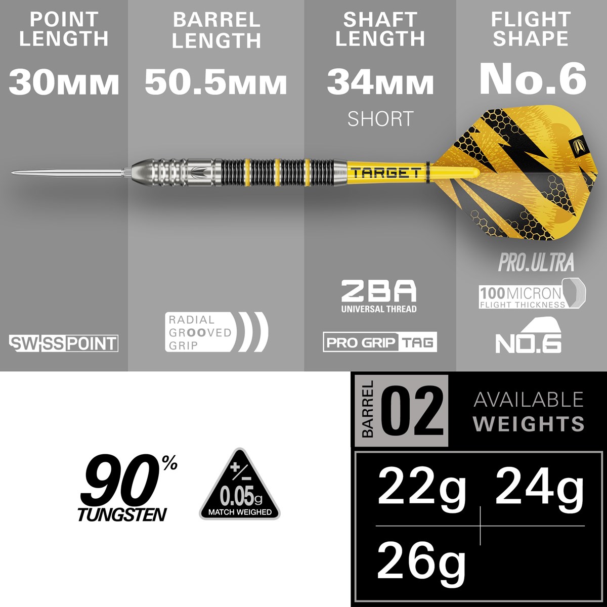 Target Darts Buzz SP02 90% Swiss Point Steel Tip Darts 22 grams