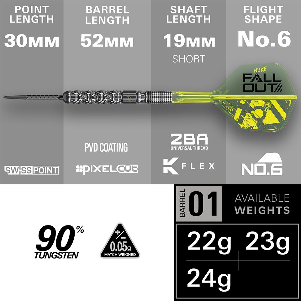 Target Darts Luke Littler Nuke Fallout 90% Tungsten SP Steel Tip Darts 23 grams