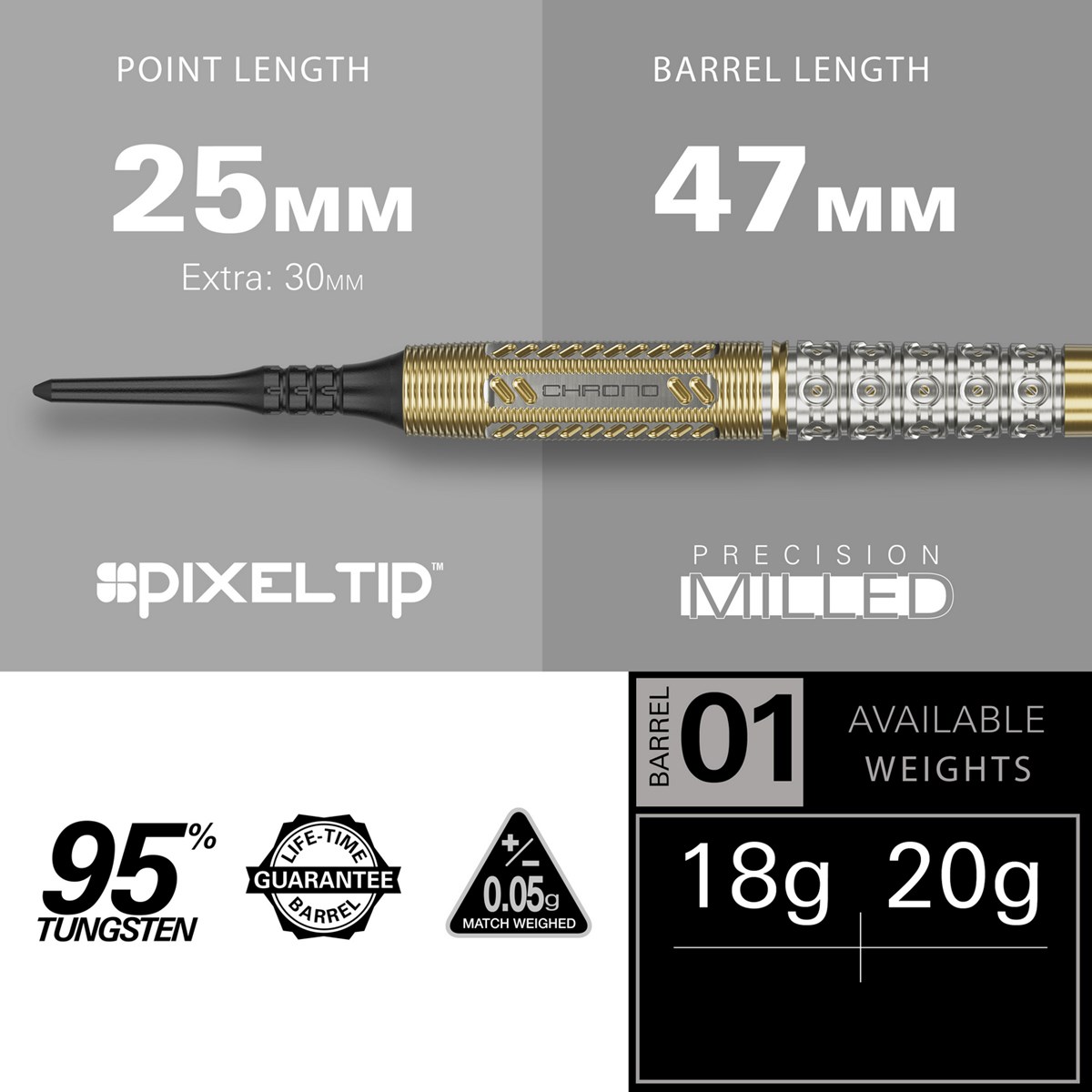 Target Darts Raymond Van Barneveld  Chrono 95% Tungsten Soft Tip  18 grams