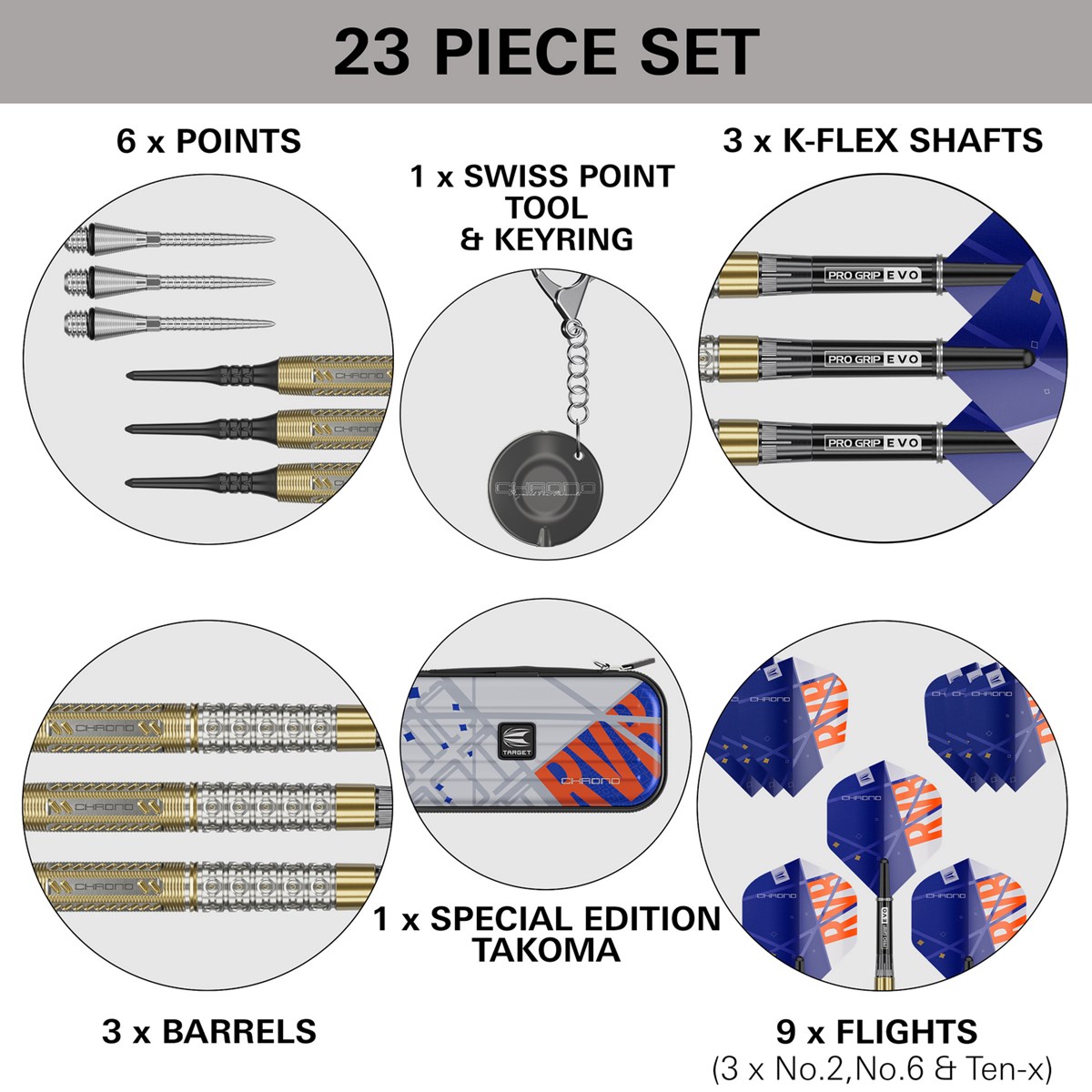 Target Darts Raymond Van Barneveld  Chrono 95% Tungsten Soft Tip  18 grams