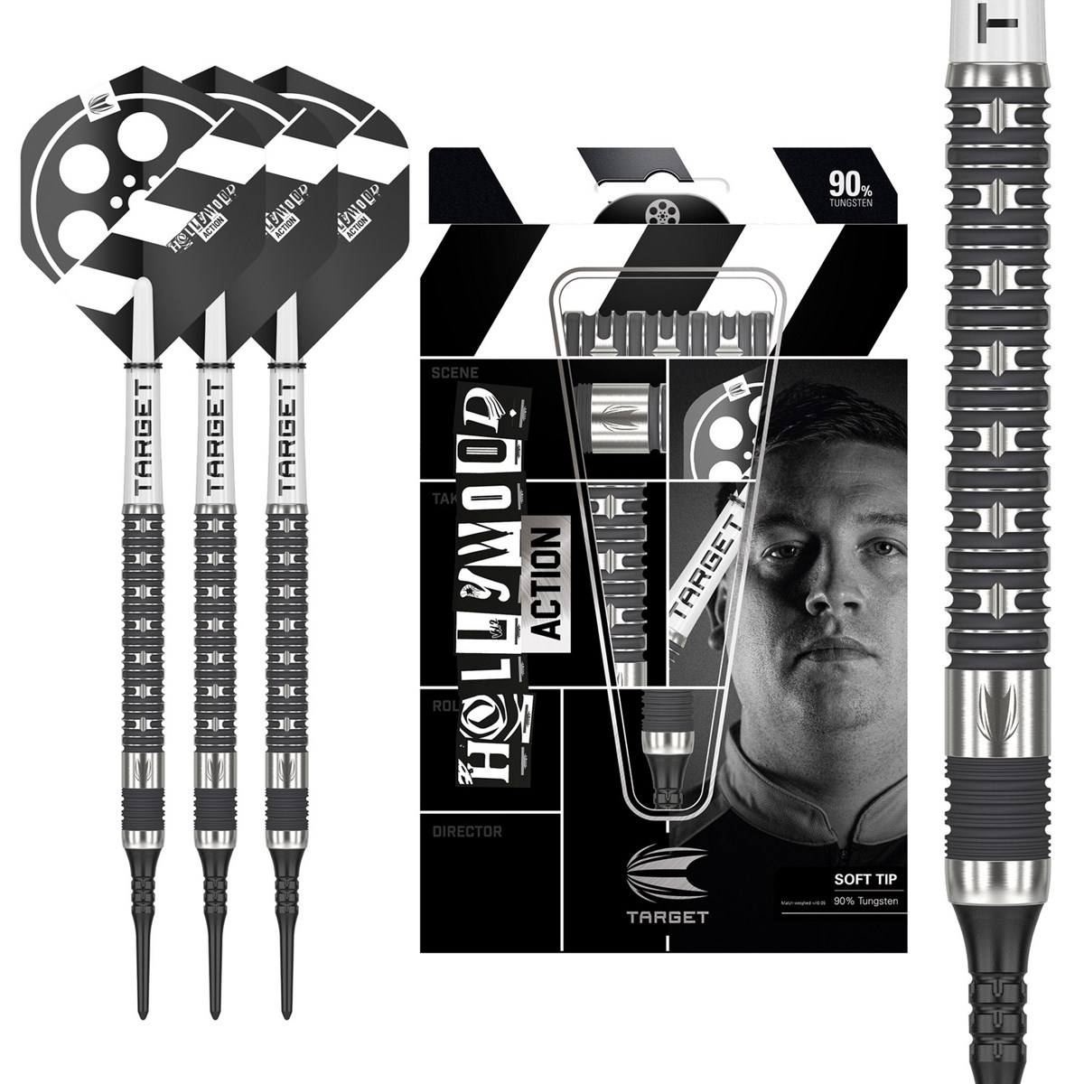 Target Darts Hollywood Action 90% Tungsten Soft Tip Darts  20 grams