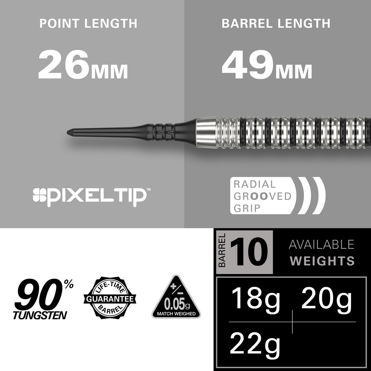 Target Darts EXO 10 90% Tungsten Soft Tip Darts  18 grams