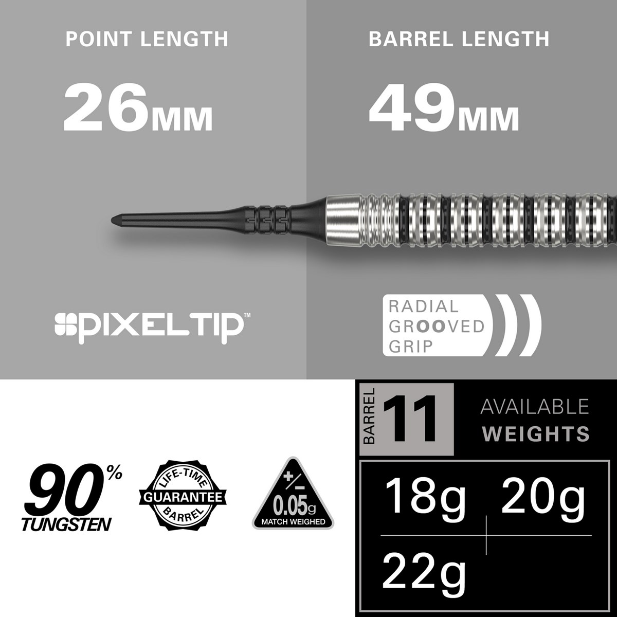 Target Darts EXO 11 90% Tungsten Soft Tip Darts  20 grams