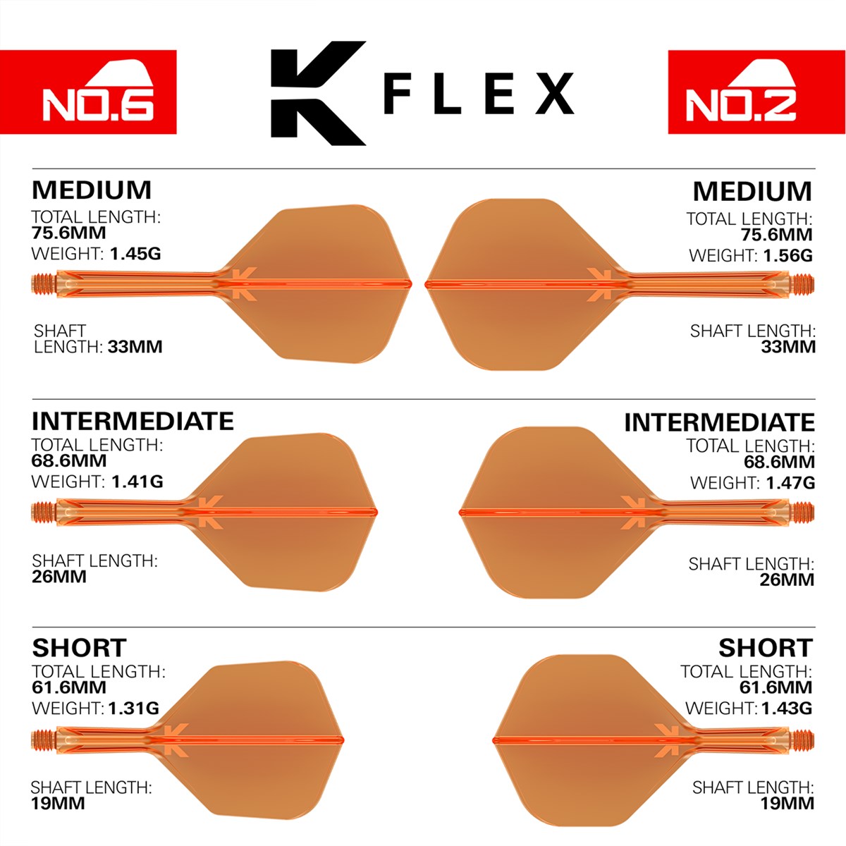 Target Darts K-Flex System - No 6 Flight / Medium Shaft - Neon Orange
