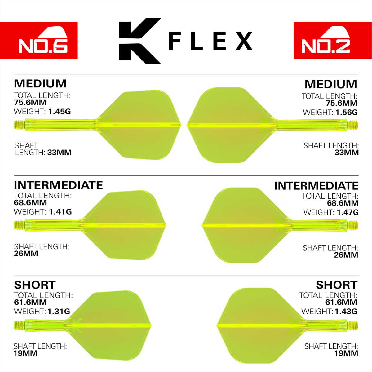 Target Darts K-Flex System - No 6 Flight / Intermediate Shaft - Neon Yellow