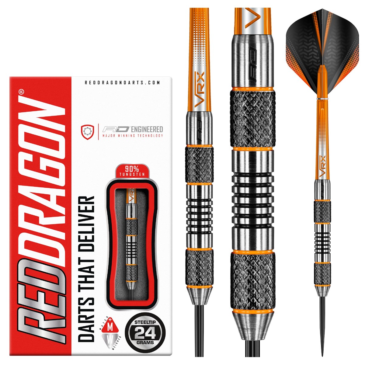 Red Dragon Amberjack 5 90% Tungsten Steel Tip Darts (24 grams)