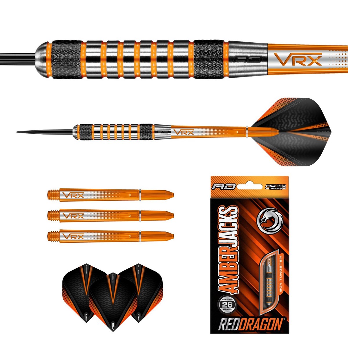 Red Dragon Amberjack 7 90% Tungsten Steel Tip Darts (26 grams)