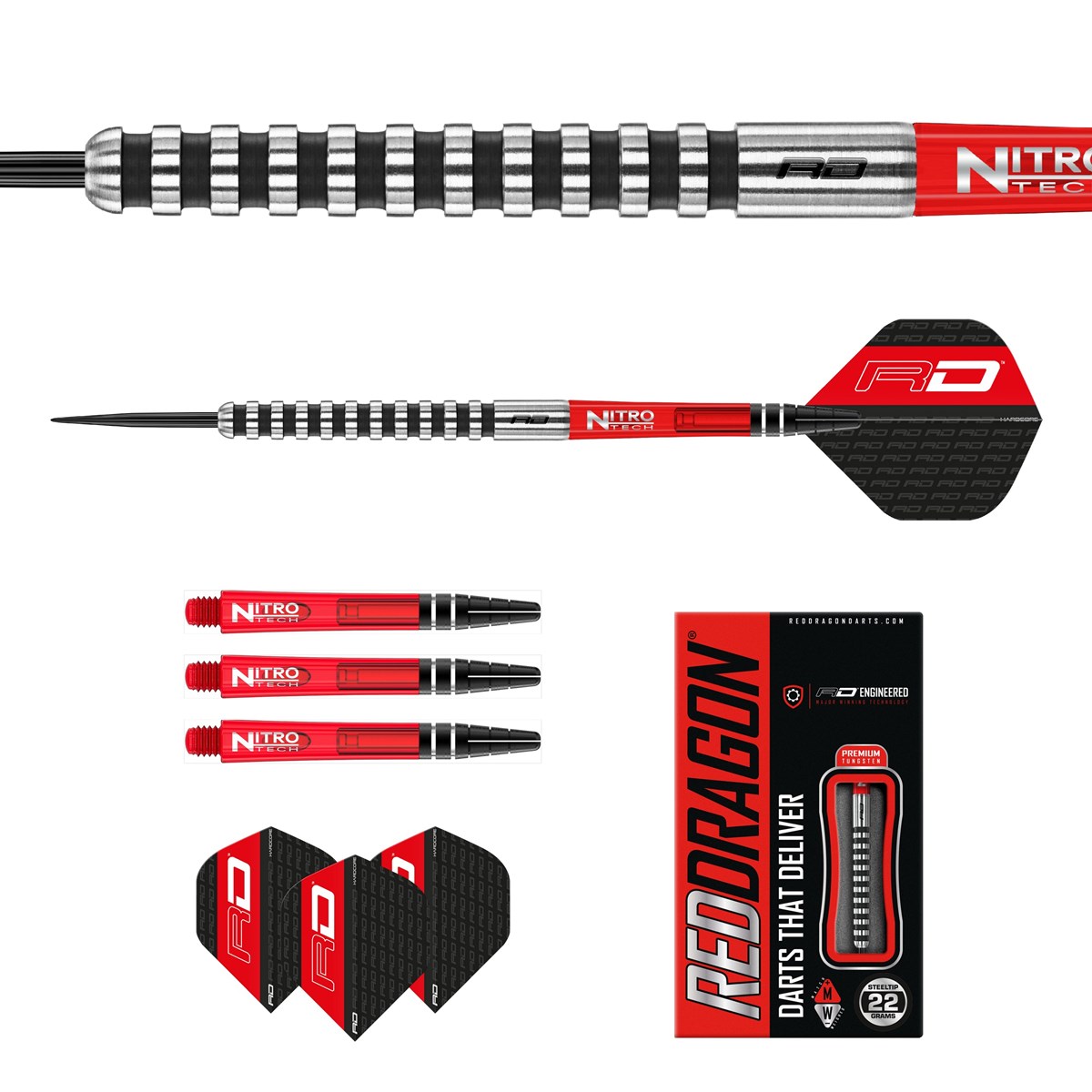 Red Dragon Javelin Black 85% Tungsten Steel Tip Darts (22 grams)