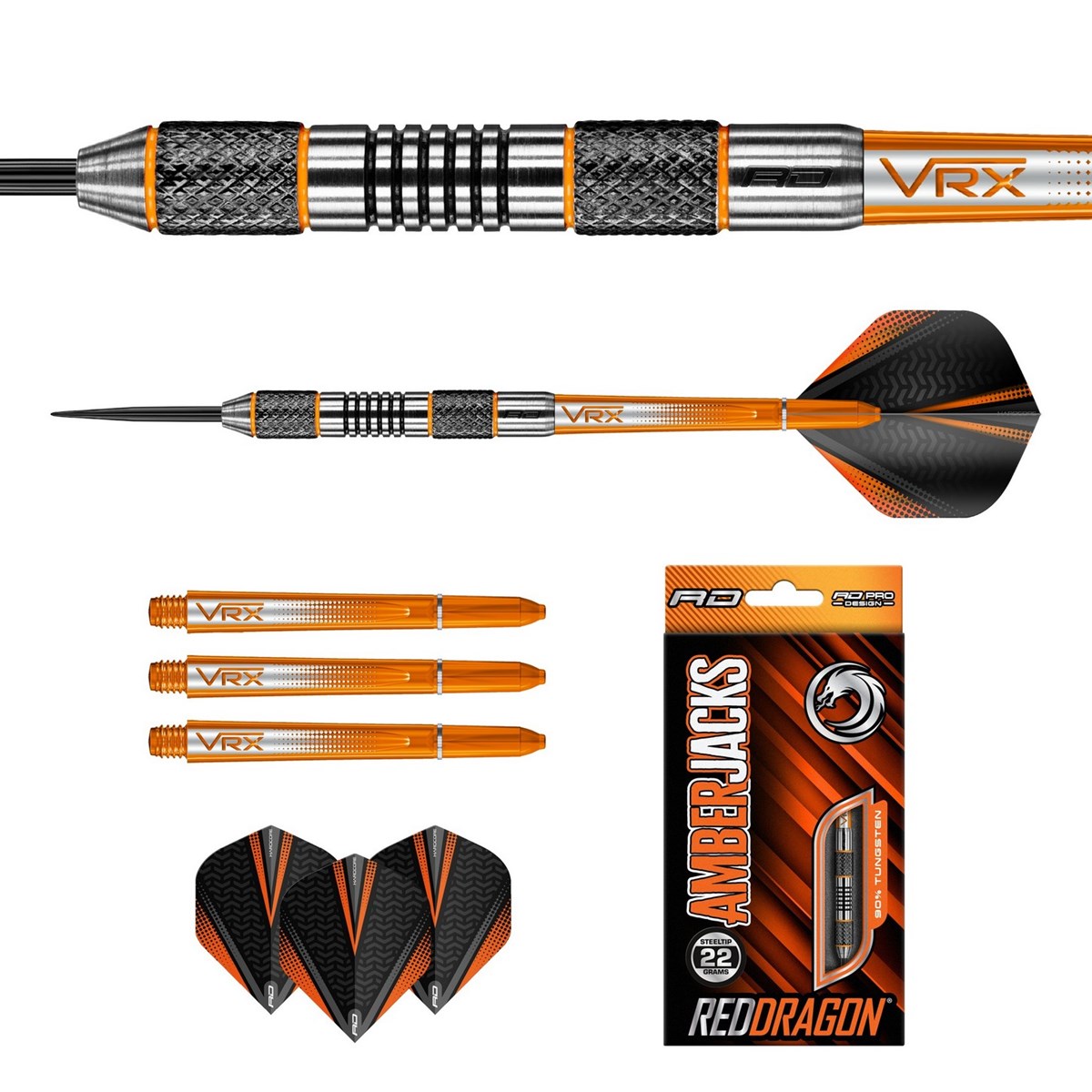 Red Dragon Amberjack 5 90% Tungsten Steel Tip Darts (22 grams)