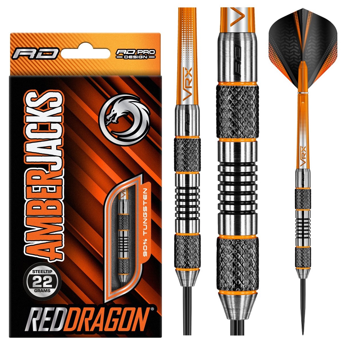 Red Dragon Amberjack 5 90% Tungsten Steel Tip Darts (22 grams)