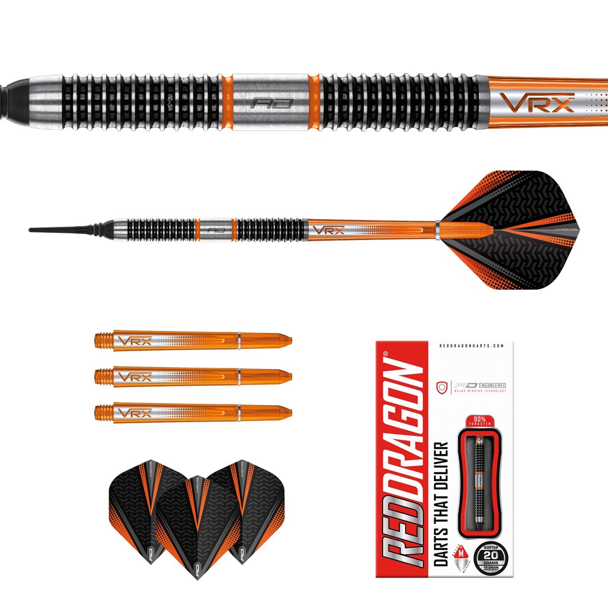 Red Dragon Amberjack 18 90% Tungsten Soft Tip Darts (18 grams)