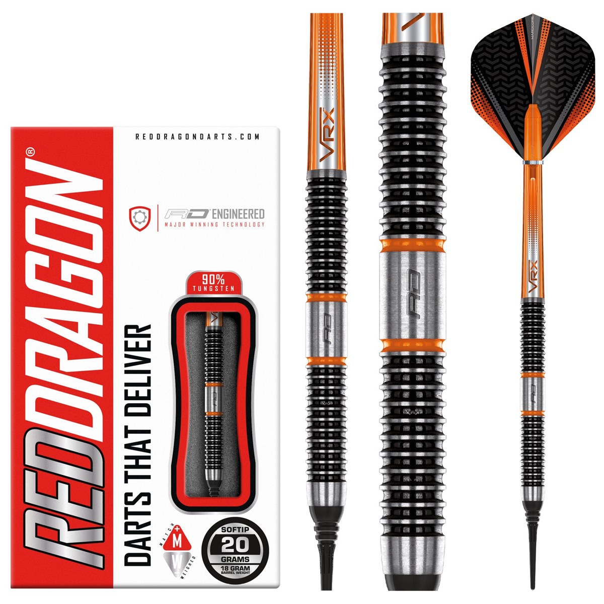 Red Dragon Amberjack 18 90% Tungsten Soft Tip Darts (18 grams)