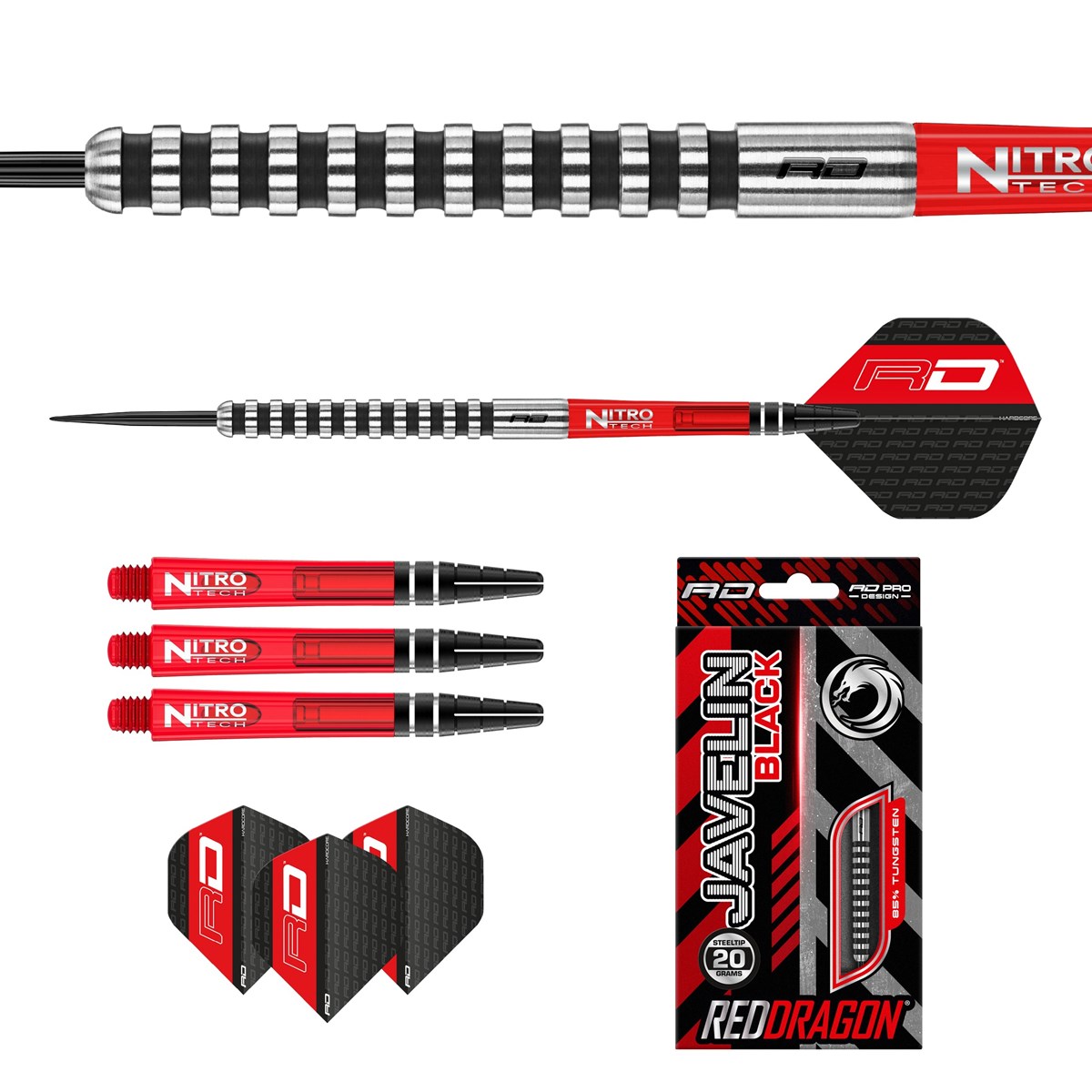 Red Dragon Javelin Black 85% Tungsten Steel Tip Darts (20 grams)