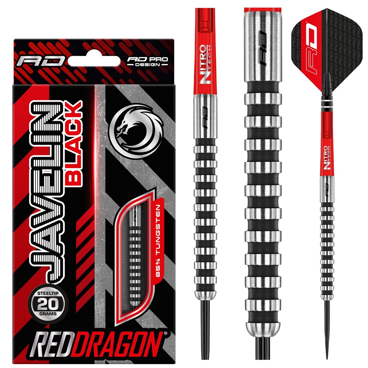 Red Dragon Javelin Black 85% Tungsten Steel Tip Darts (20 grams)