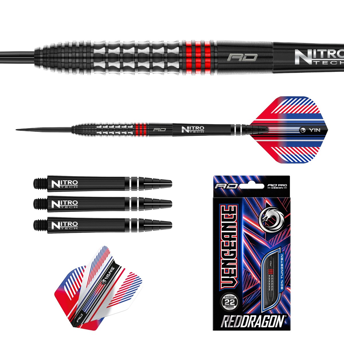Red Dragon Vengeance Red 90% Tungsten Steel Tip Darts (22 grams)