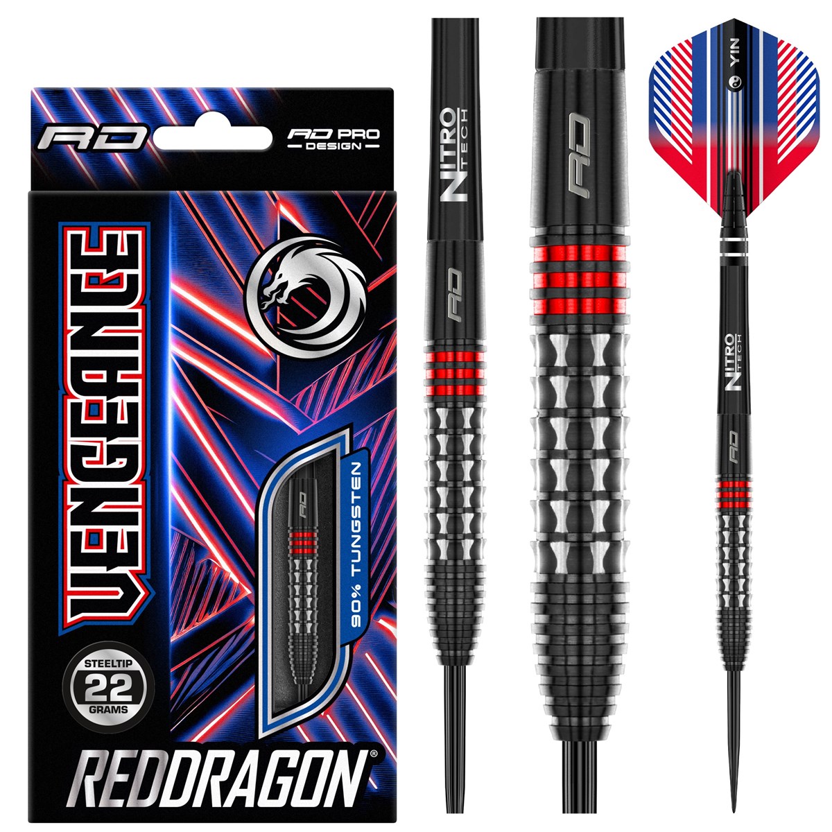 Red Dragon Vengeance Red 90% Tungsten Steel Tip Darts (22 grams)