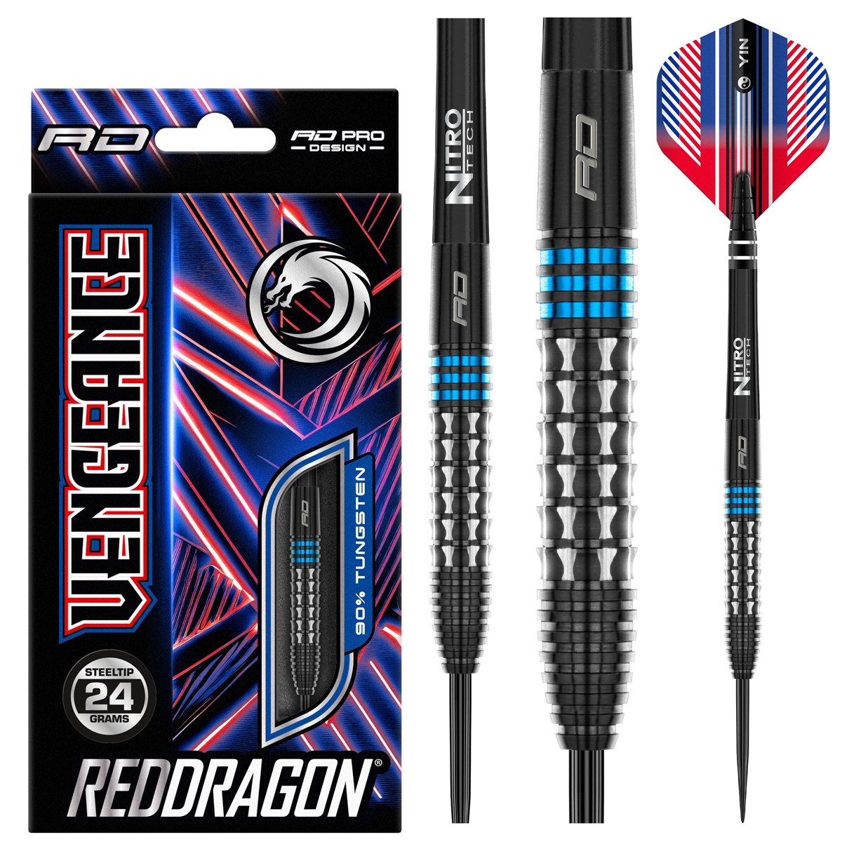Red Dragon Vengeance Blue 90% Tungsten Steel Tip Darts (24 grams)