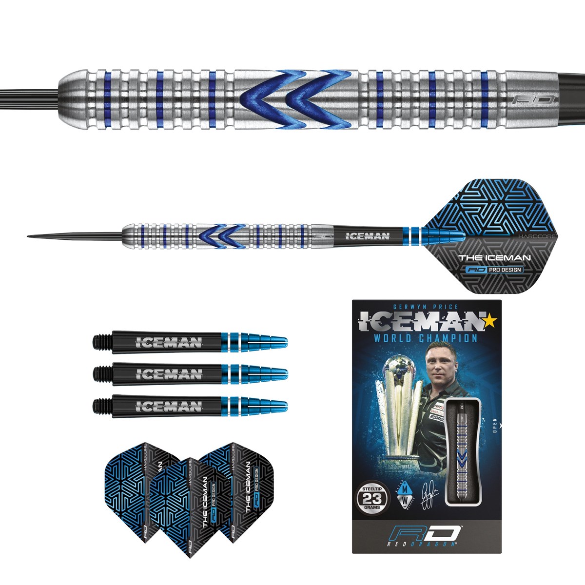 Red Dragon Gerwyn Price Iceman Midnight Edition 90% Tungsten Steel Tip Darts (23 grams)