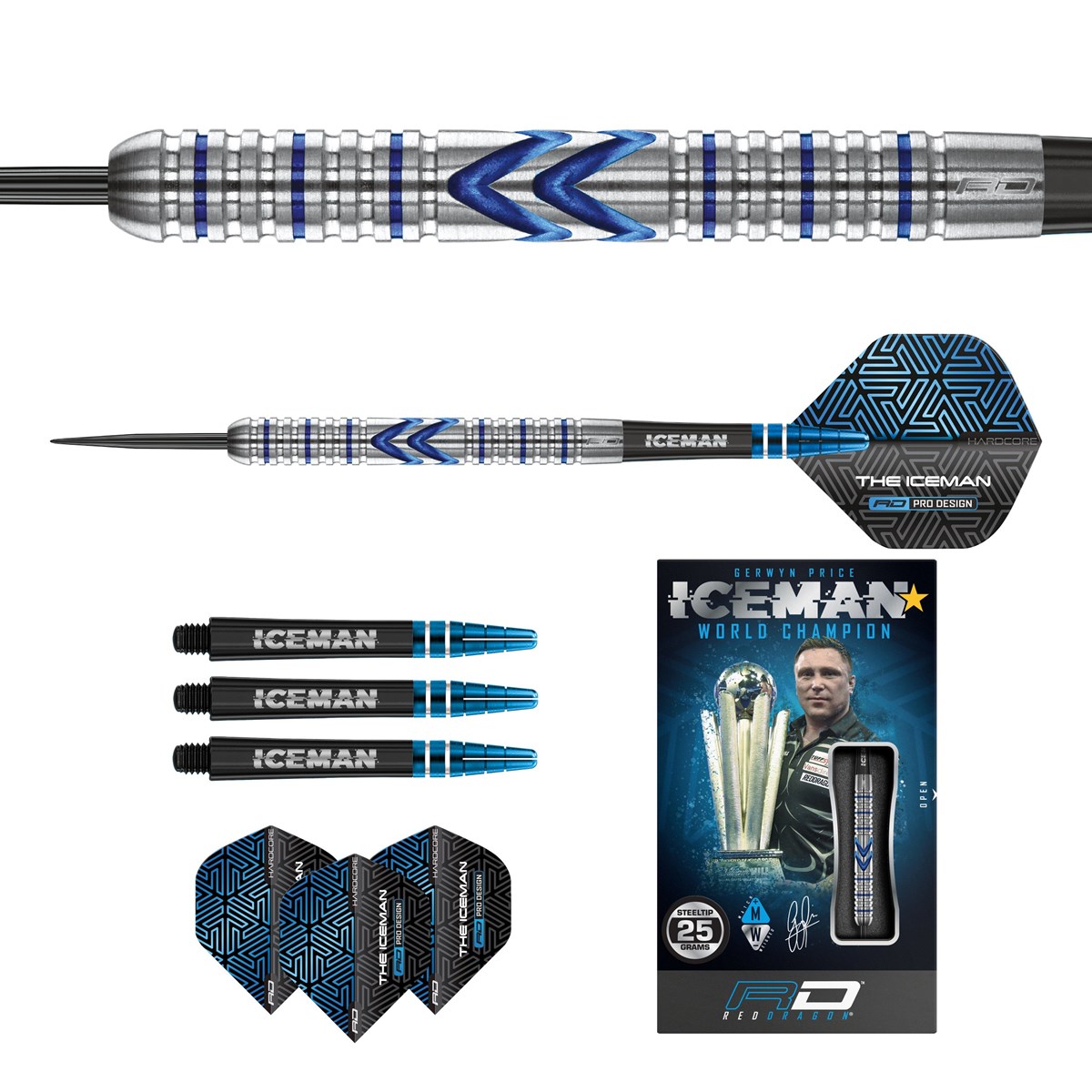 Red Dragon Gerwyn Price Iceman Midnight Edition 90% Tungsten Steel Tip Darts (25 grams)