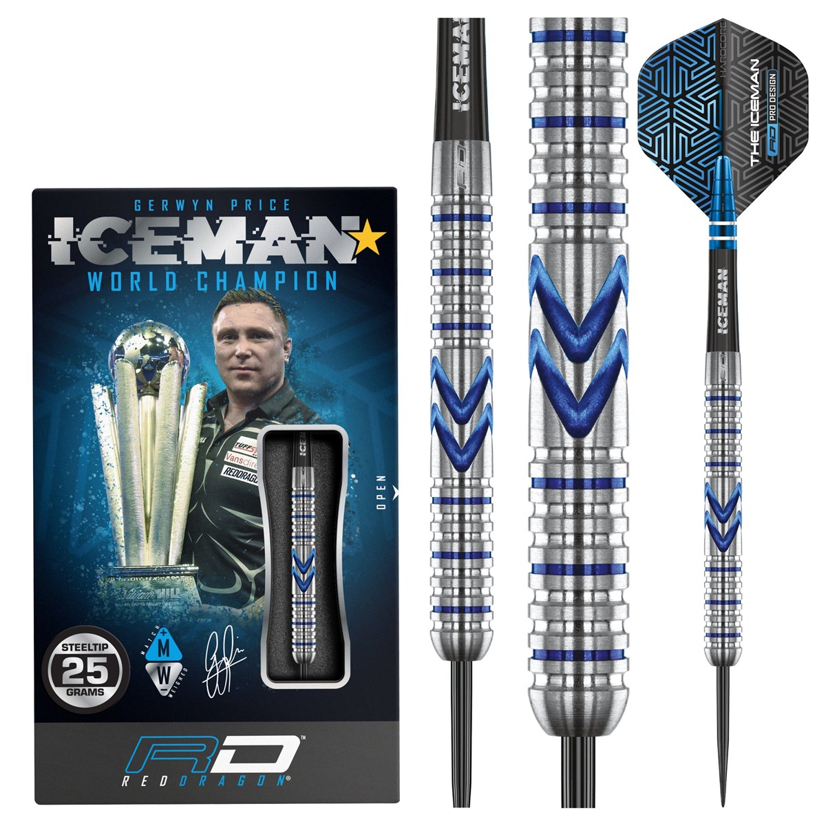 Red Dragon Gerwyn Price Iceman Midnight Edition 90% Tungsten Steel Tip Darts (25 grams)