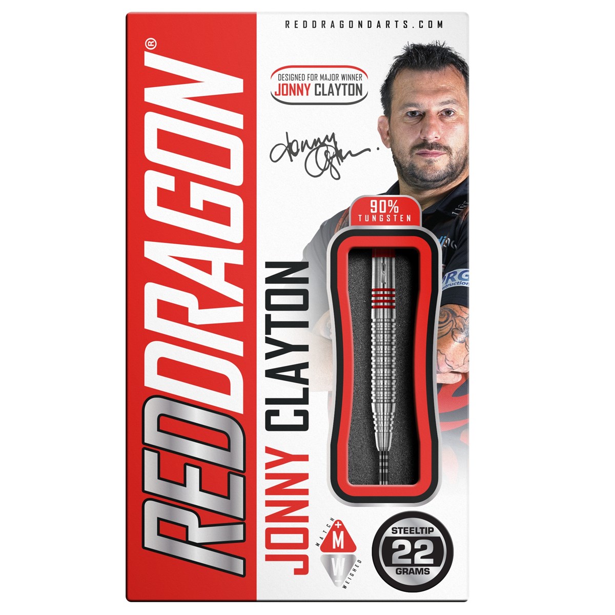 Red Dragon Jonny Clayton Original 2.0 90% Tungsten Steel Tip Darts (22 grams)