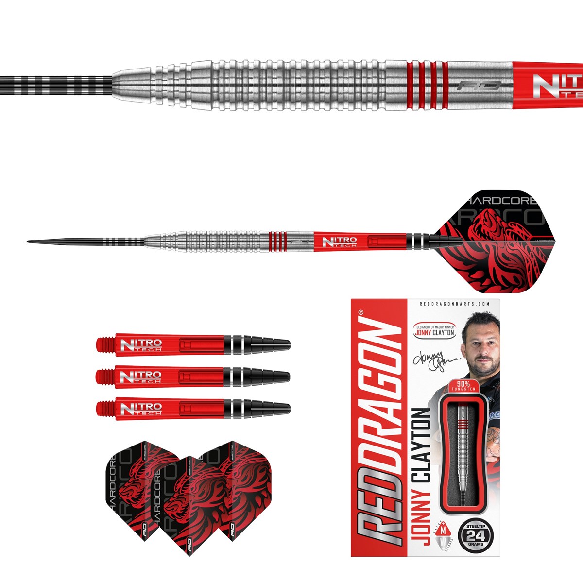 Red Dragon Jonny Clayton Original 2.0 90% Tungsten Steel Tip Darts (24 grams)