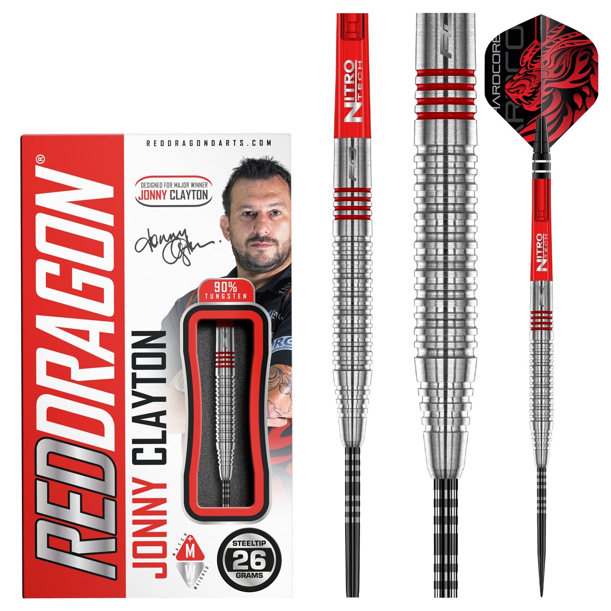 Red Dragon Jonny Clayton Original 2.0 90% Tungsten Steel Tip Darts (26 grams)