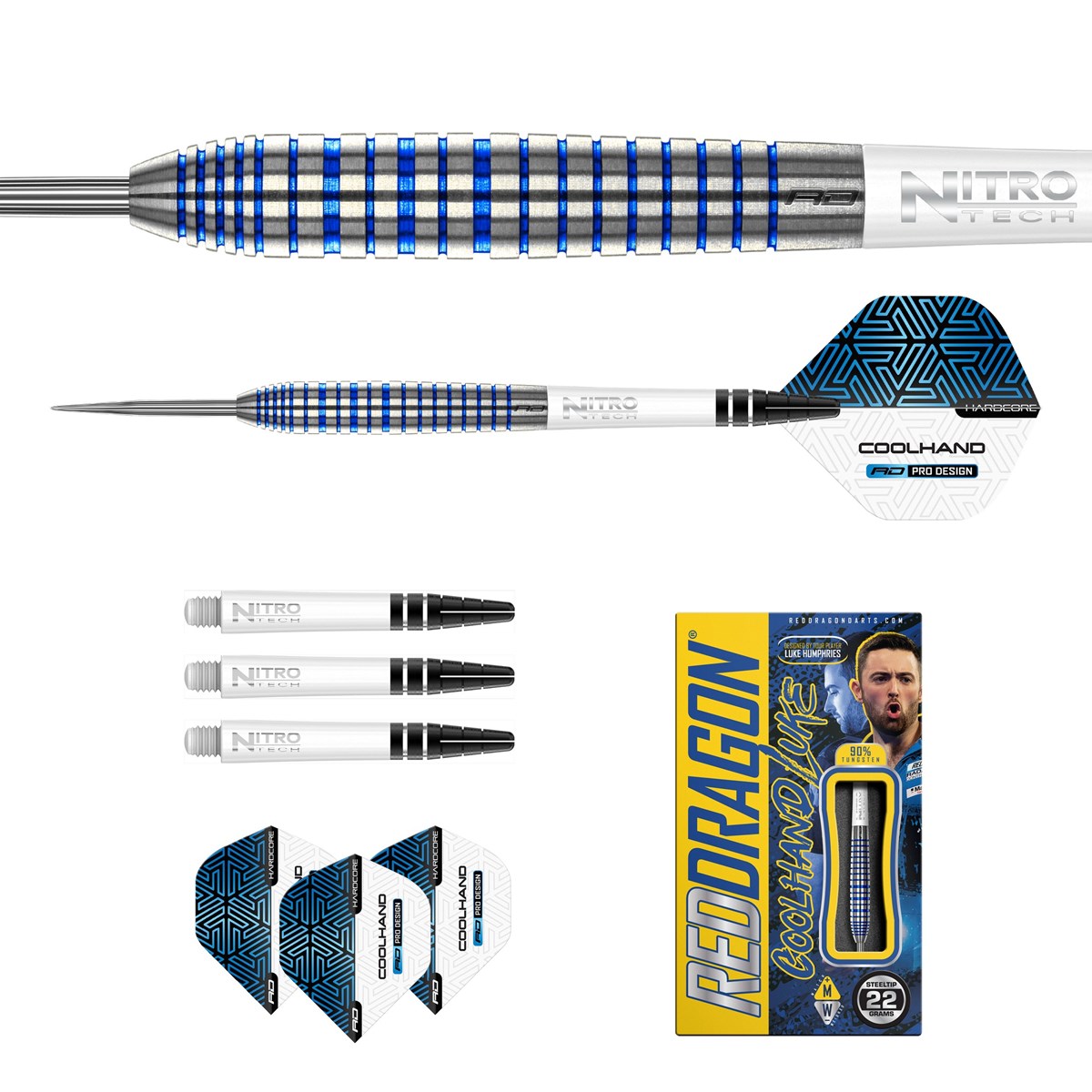 Red Dragon Luke Humphries TX3 Cool Blue SE 90% Tungsten Steel Tip Darts (22 grams)