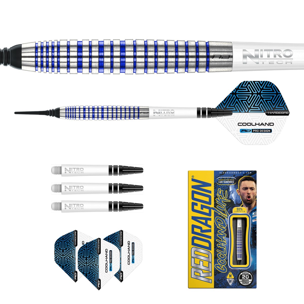 Red Dragon Luke Humphries TX3 Cool Blue SE 90% Tungsten Soft Tip Darts (18 grams)