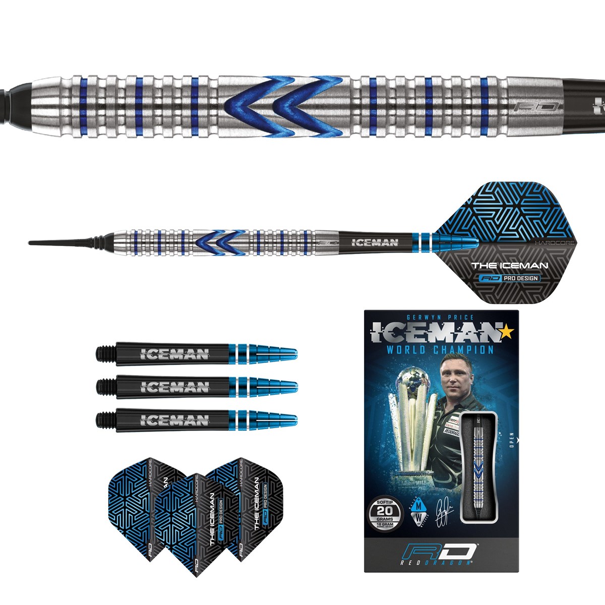 Red Dragon Gerwyn Price Iceman Midnight Edition 90% Tungsten Soft Tip Darts (18 grams)