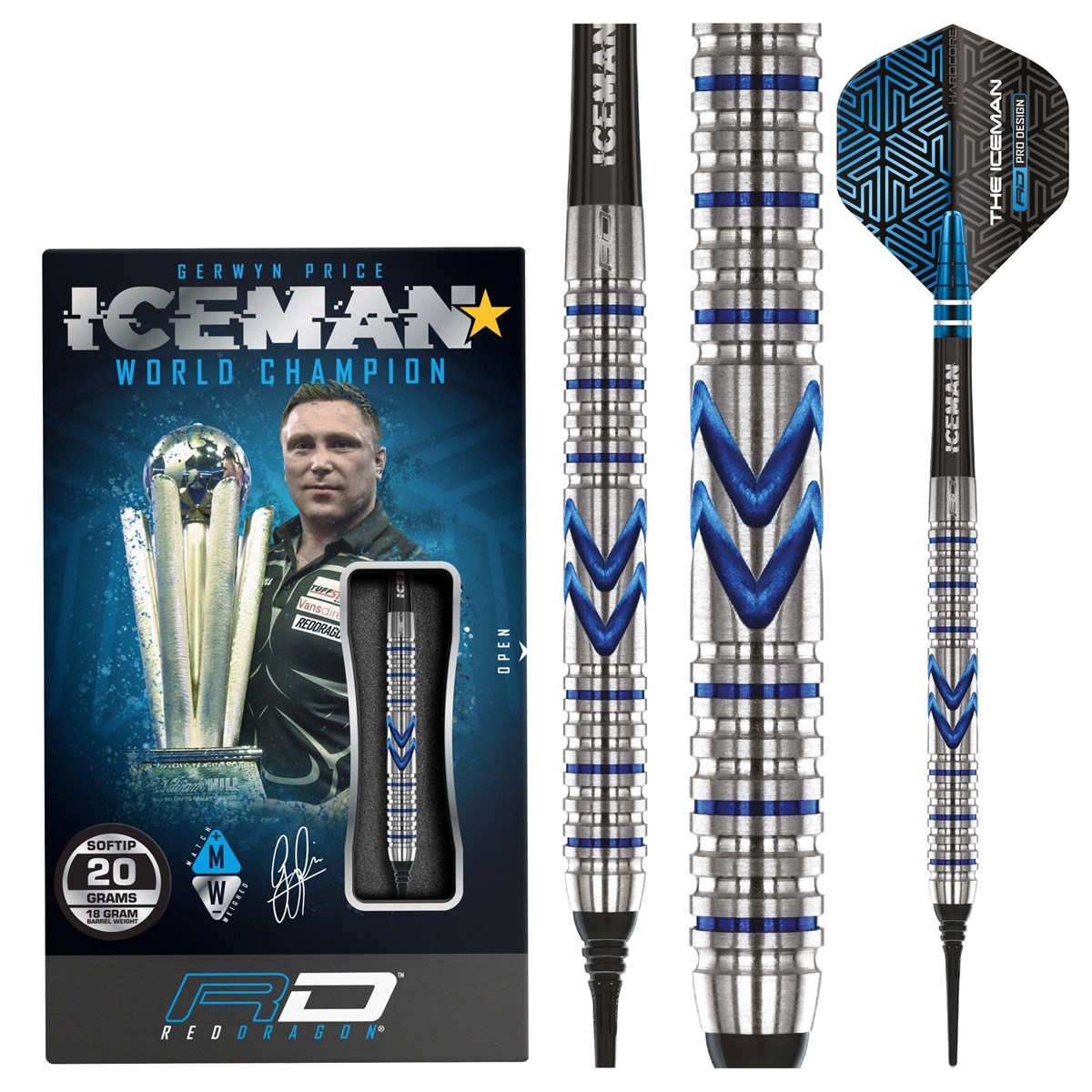 Red Dragon Gerwyn Price Iceman Midnight Edition 90% Tungsten Soft Tip Darts (18 grams)