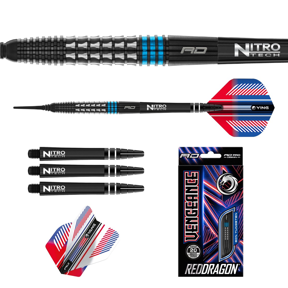 Red Dragon Vengeance Blue 90% Tungsten Soft Tip Darts (18 grams)
