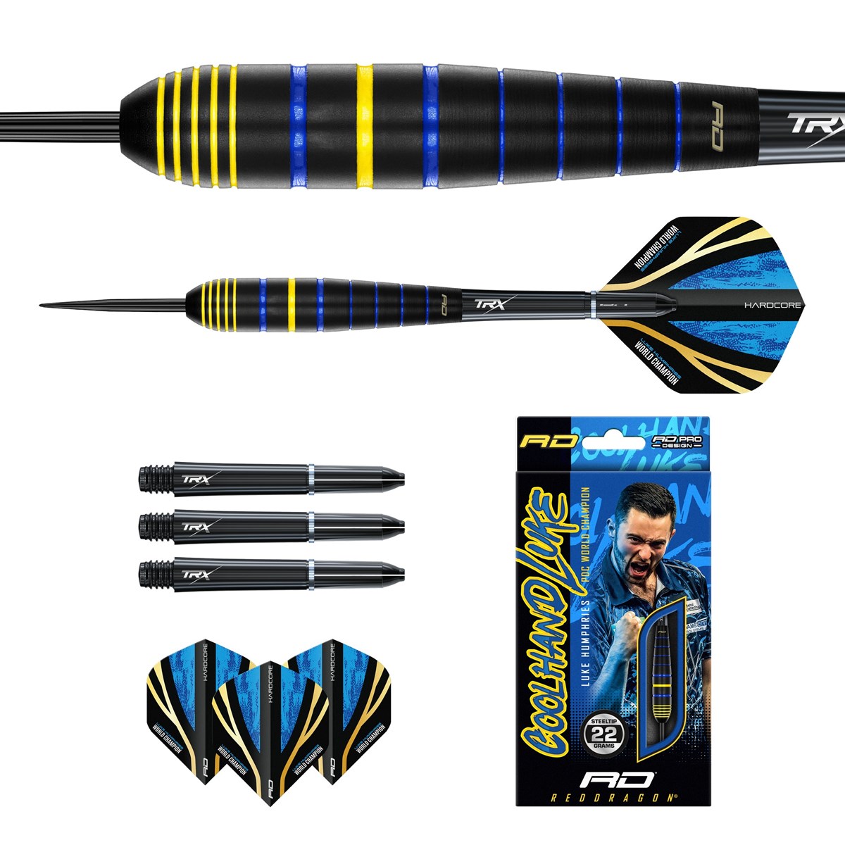 Red Dragon Luke Humphries World Champion Brass Steel Tip Darts (22 grams)