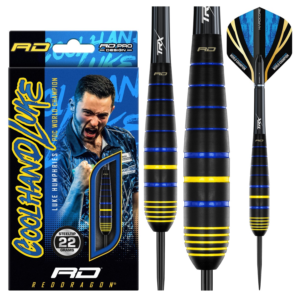 Red Dragon Luke Humphries World Champion Brass Steel Tip Darts (22 grams)